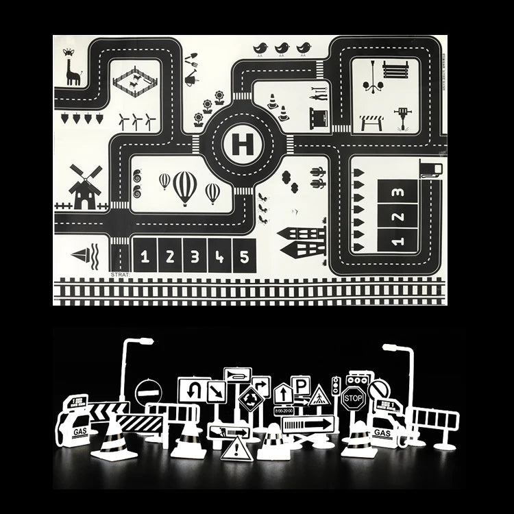 Tapete de Brincar para Criança/Bebê com Mapa de Trânsito da Cidade - Tapete de Atividades com Estradas, Estacionamento e Sinais de Trânsito. Frete Grátis!