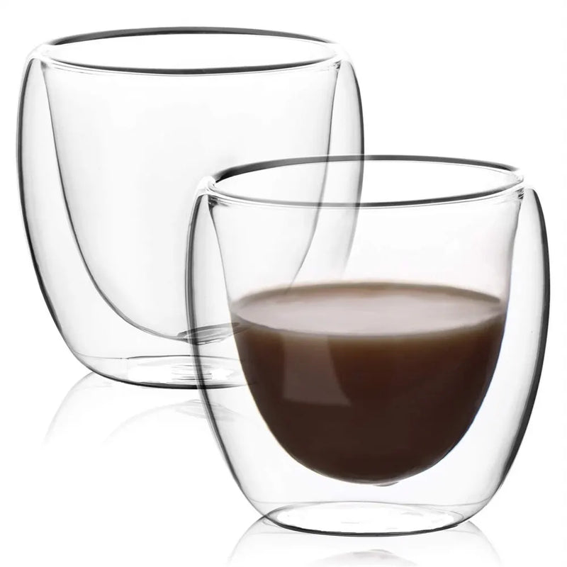 Conjunto de 6 Copos com 5 Tamanhos - Canecas de Vidro Transparente com Parede Dupla Isolada para Café, Chá, Leite, Suco, Água, Espresso. Frete Grátis!