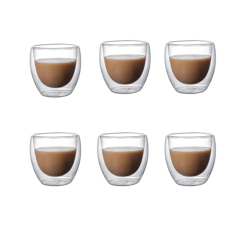 Conjunto de 6 Copos com 5 Tamanhos - Canecas de Vidro Transparente com Parede Dupla Isolada para Café, Chá, Leite, Suco, Água, Espresso. Frete Grátis!