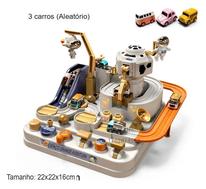 Jogo de Aventura em Pista com Carro de Corrida - Brinquedo Educativo e Interativo para Crianças - Modelo de Trem Mecânico com Animais e Foguete Espacial. Frete Grátis!