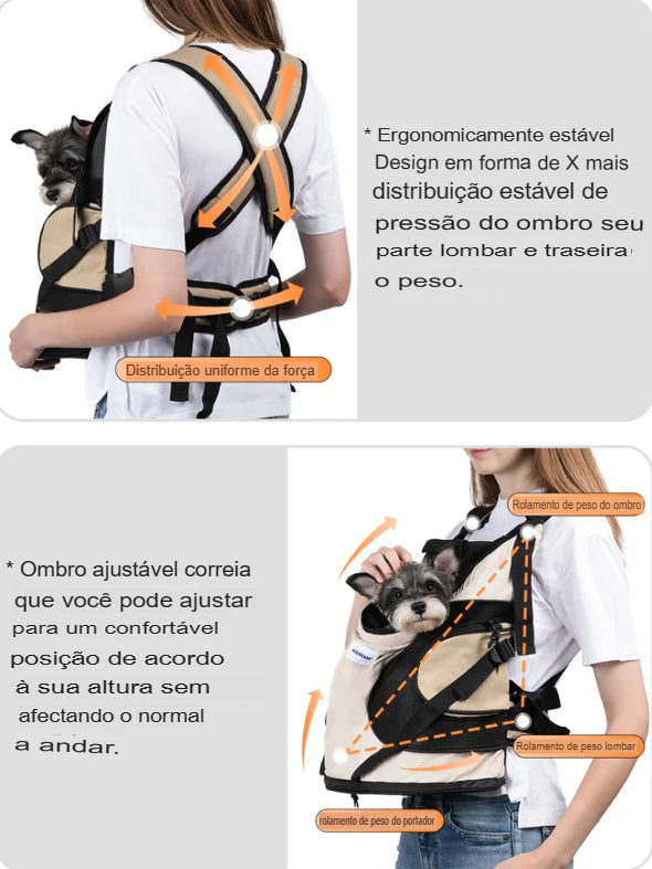 Mochila Canguru para pets pequenos. Bolsa de Sling para Transporte. Viagens e Passeios ao ar livre. Transportadora Frontal para Pets, Respirável em Lona, Mochila Portátil com Alça Transversal