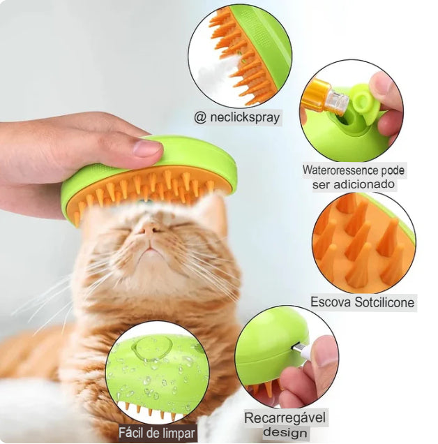 Escova a Vapor para Gatos Escova a Vapor para Cães 3 em 1 Escovas Elétricas de Spray para Gatos para Massagear Pentes de Higiene Pet Remoção de Pelos