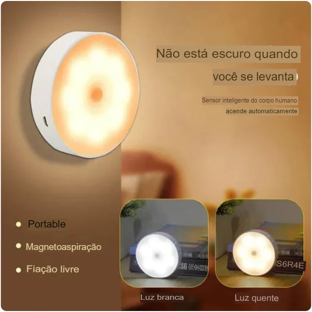 Luz Noturna LED com Sensor de Movimento PIR, Recarregável via USB, para Cozinha, Armários, Guarda-Roupas, Escadas e Closets Sem Fio