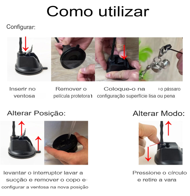 Brinquedos Interativos para Gatos para Exercício de Caça e Diversão com Produtos para Animais de Estimação. Varinha para Gatos brincar com Pássaro Ventosa Fixa no Chão.