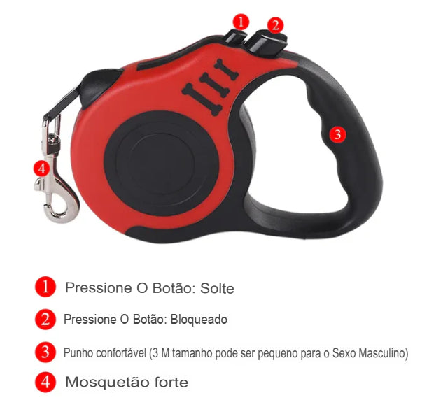 Guia Retrátil Automática de 3m e 5m para Cães Pequenos e Gatos - Durável em Nylon, para Viagens ao Ar Livre, Caminhadas e Passeios. Frete Grátis!